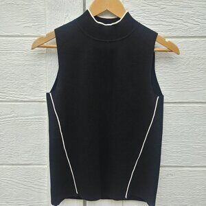 Banana Republic slinky heavy knit sleeveless sweater top mockneck black white